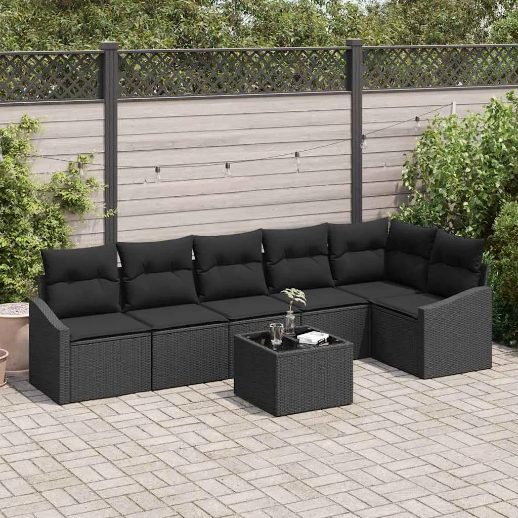 Ensemble de Canapés avec coussin 7 pcs Noir polyrotin vidaXL 3346753