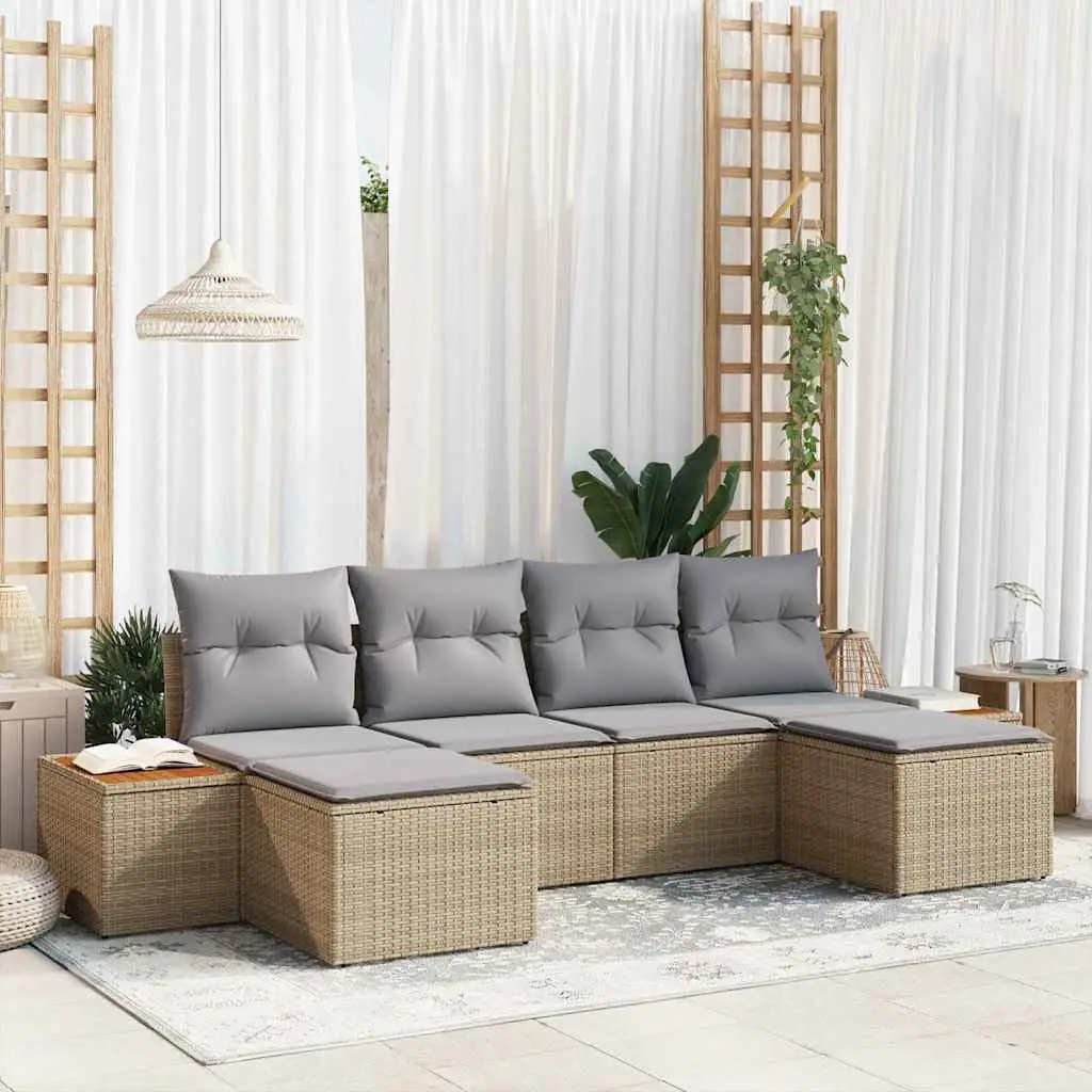 Ensemble de jardin cosy 6 pcs en polyrotin avec deux repose-pieds Beige – ComfortXL Outdoor Living