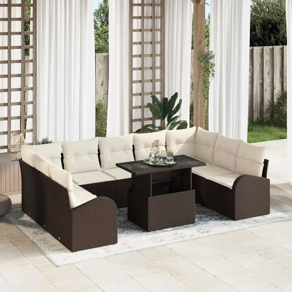 Ensemble Canapé Extérieur 10 Sièges Résine Tressée Marron et Crème Aspect Naturel Idéal Grand Jardin – ComfortXL Outdoor Living