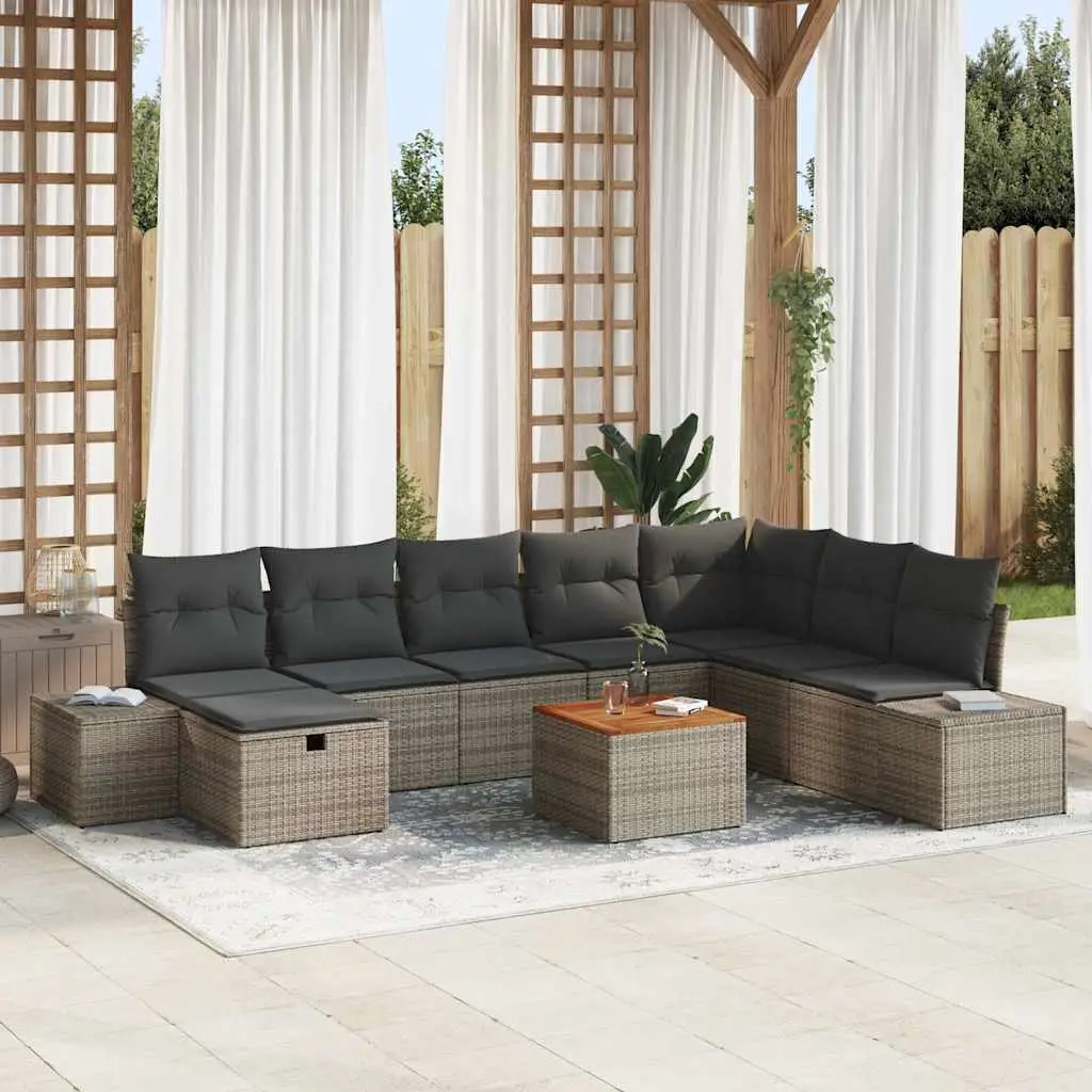 Ensemble de canapé de jardin avec coussin 9 pcs Gris polyrotin vidaXL 3359608