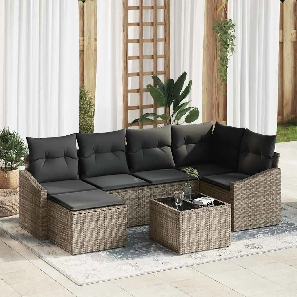 Ensemble de Canapés avec coussin 7 pcs Gris polyrotin vidaXL 3346799