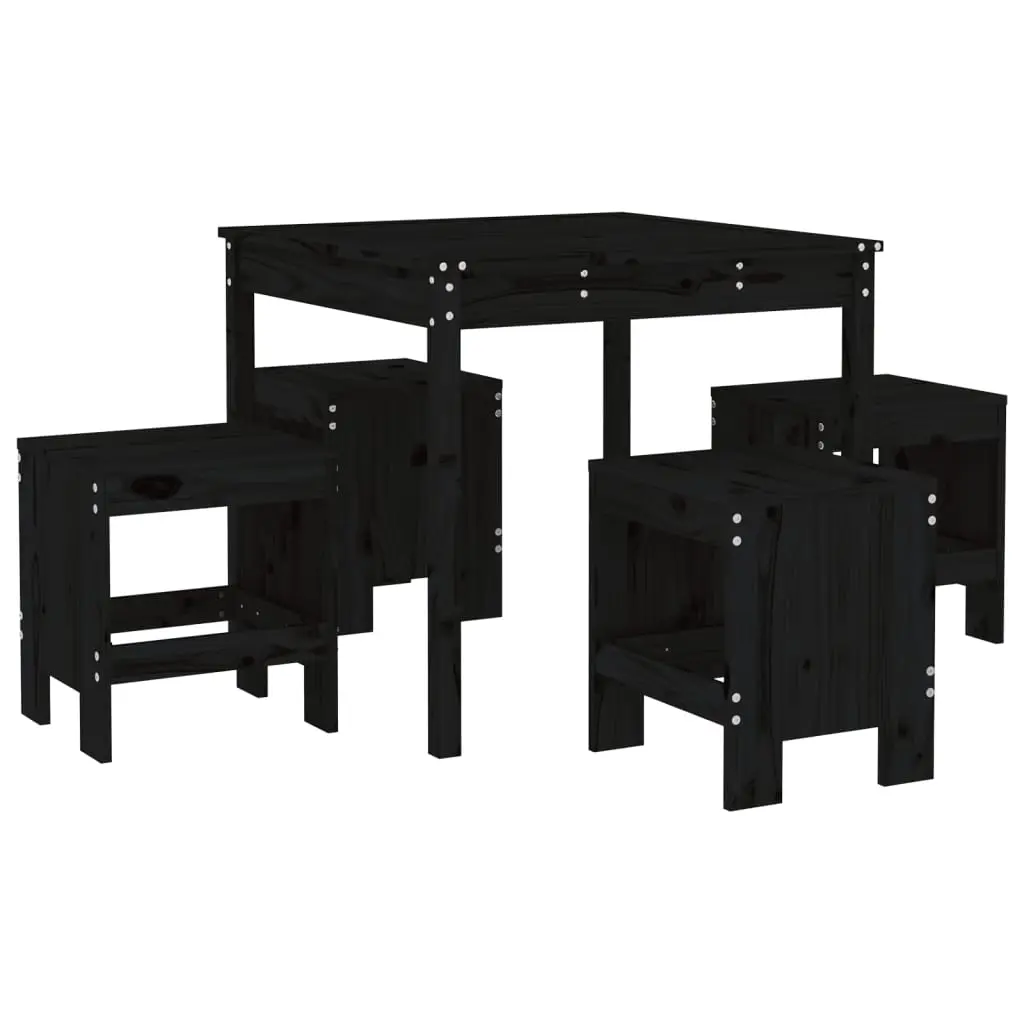 Ensemble de 5 pcs table de jardin avec chaises – mobilier de jardin noir bois massif de pin