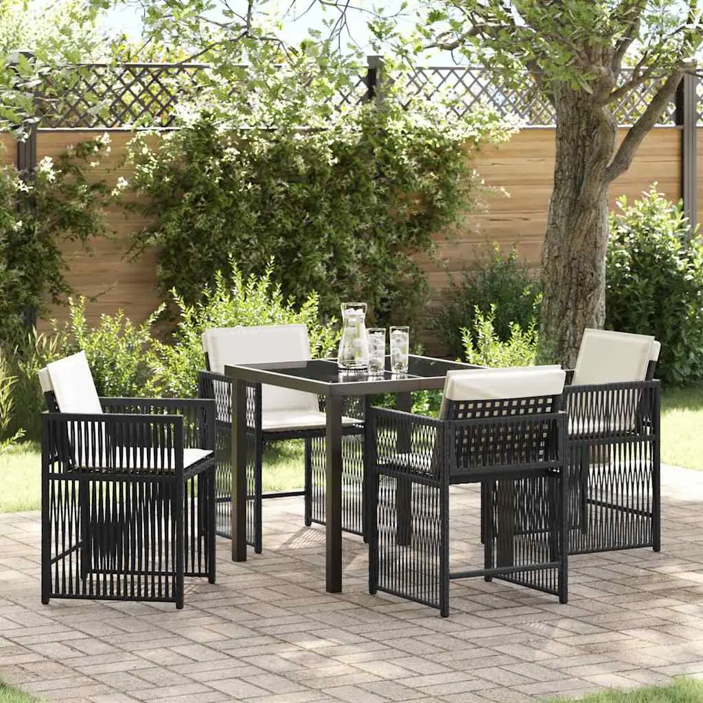 Ensemble de salle à manger pour jardin 5 pcs Noir polyrotin vidaXL 3380769 Noir et blanc crème