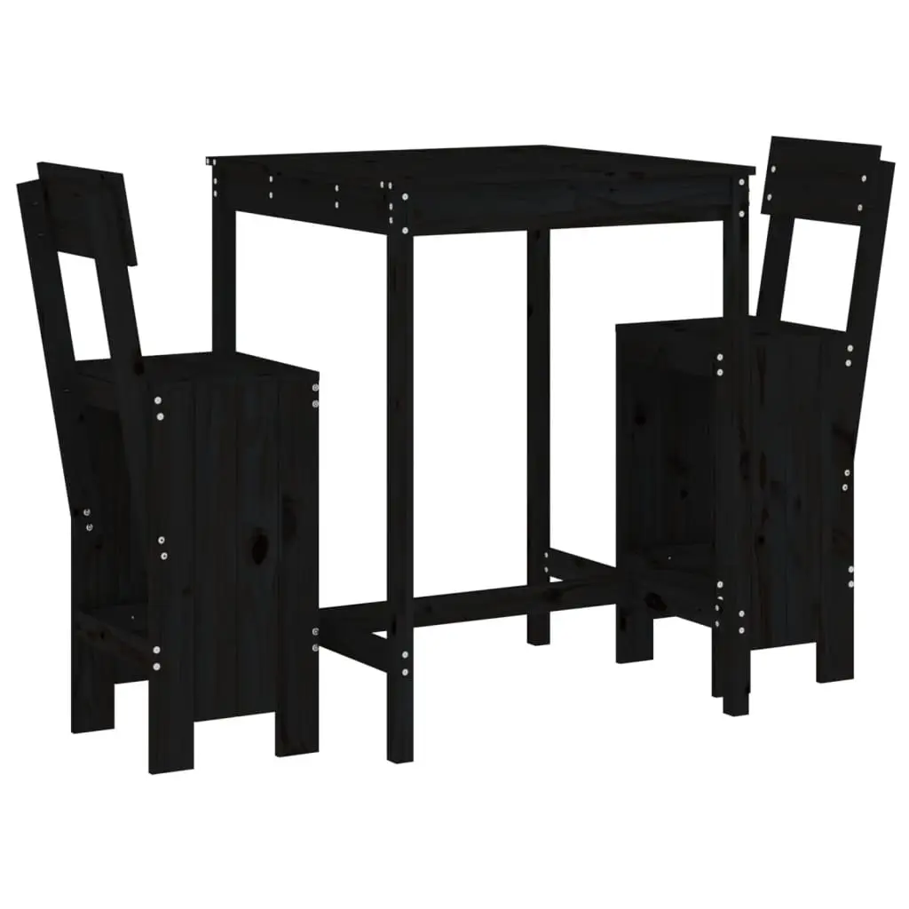 Ensemble de 3 pcs bar de jardin – Mobilier d’extérieur – Mobilier de jardin noir bois de pin massif-JU2206