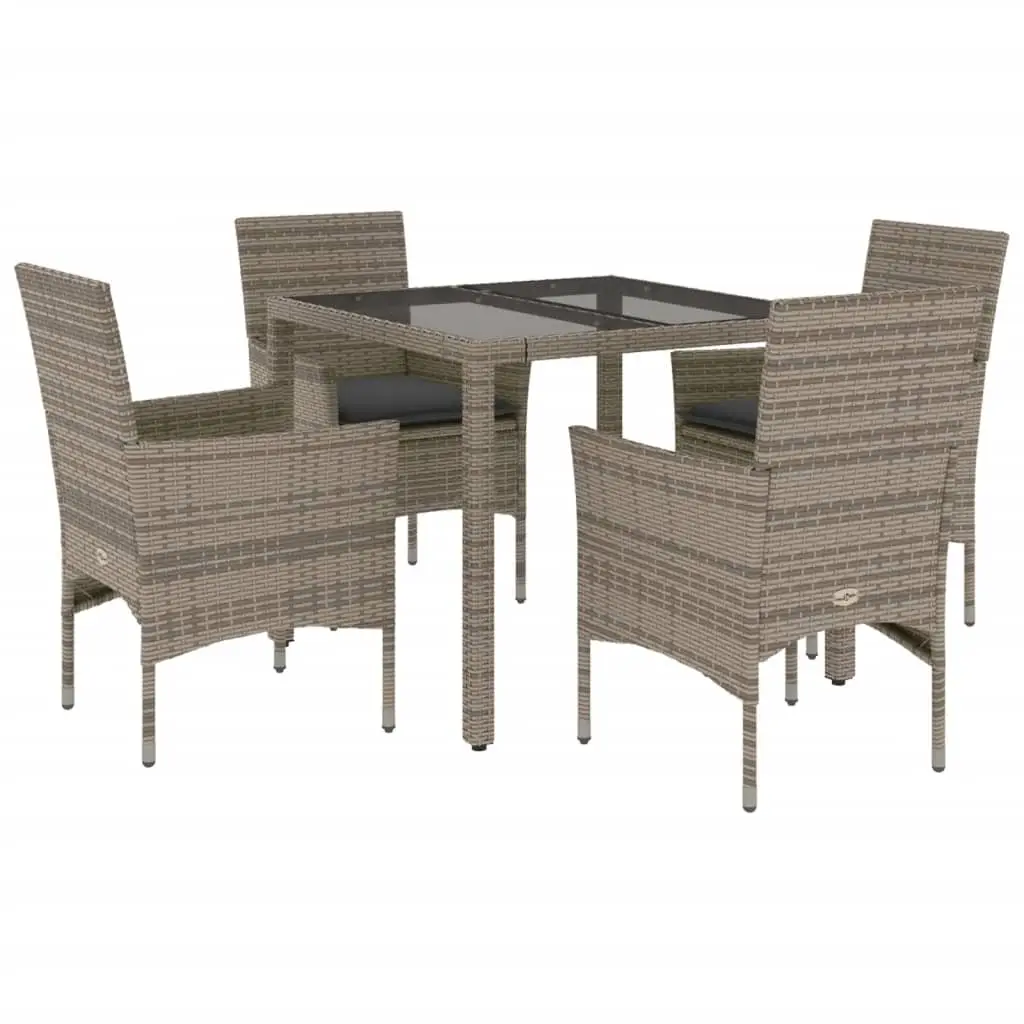Ensemble de 5 pcs table de jardin et chaises avec coussins – mobilier de jardin gris rotin verre-JU2911