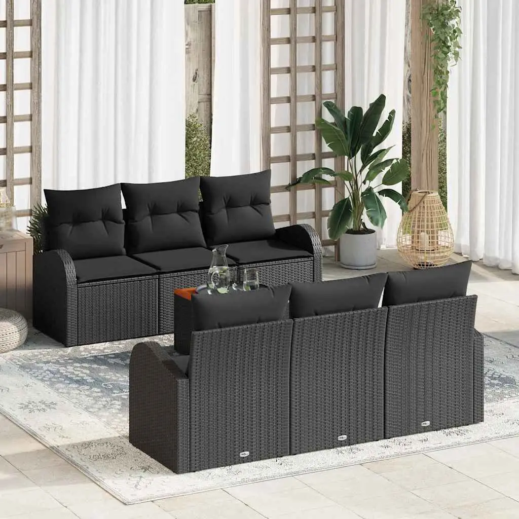 Ensemble de Jardin Modulable 6 Places en Polyrotin et Bois d’Acacia avec Rangement Noir – ComfortXL Outdoor Living