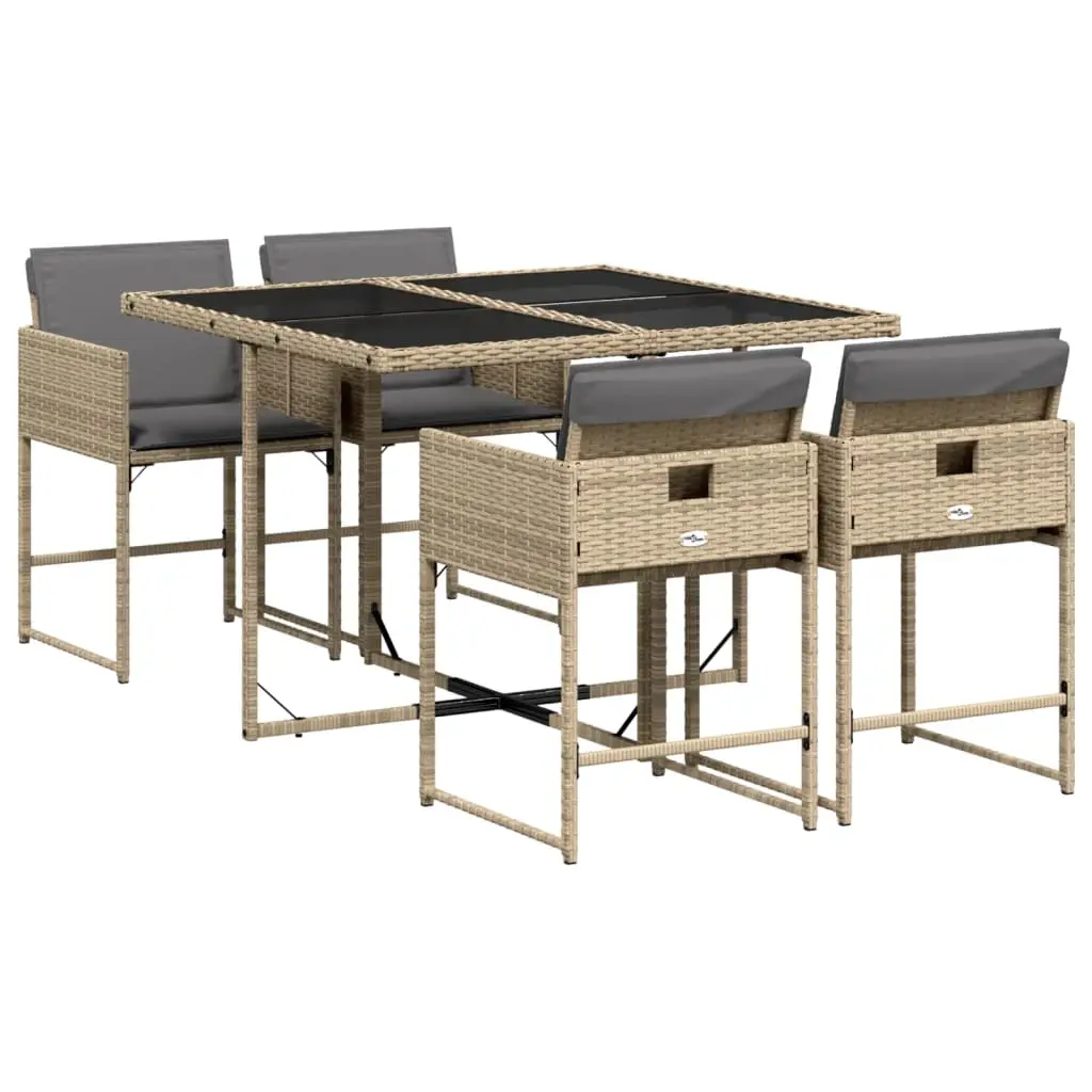 Ensemble de 5 pcs table de jardin et chaises avec coussins – mobilier de jardin mélange beige rotin-JU2713