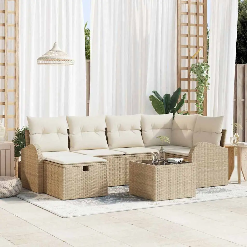 Ensemble de Canapés avec coussin 7 pcs Beige et crème polyrotin vidaXL 3359090