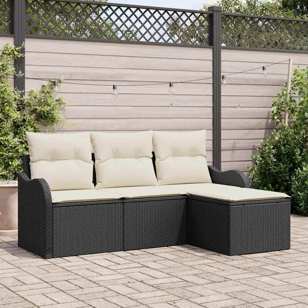 Ensemble de canapé de jardin avec stockage 4 pcs Noir polyrotin vidaXL 3354316