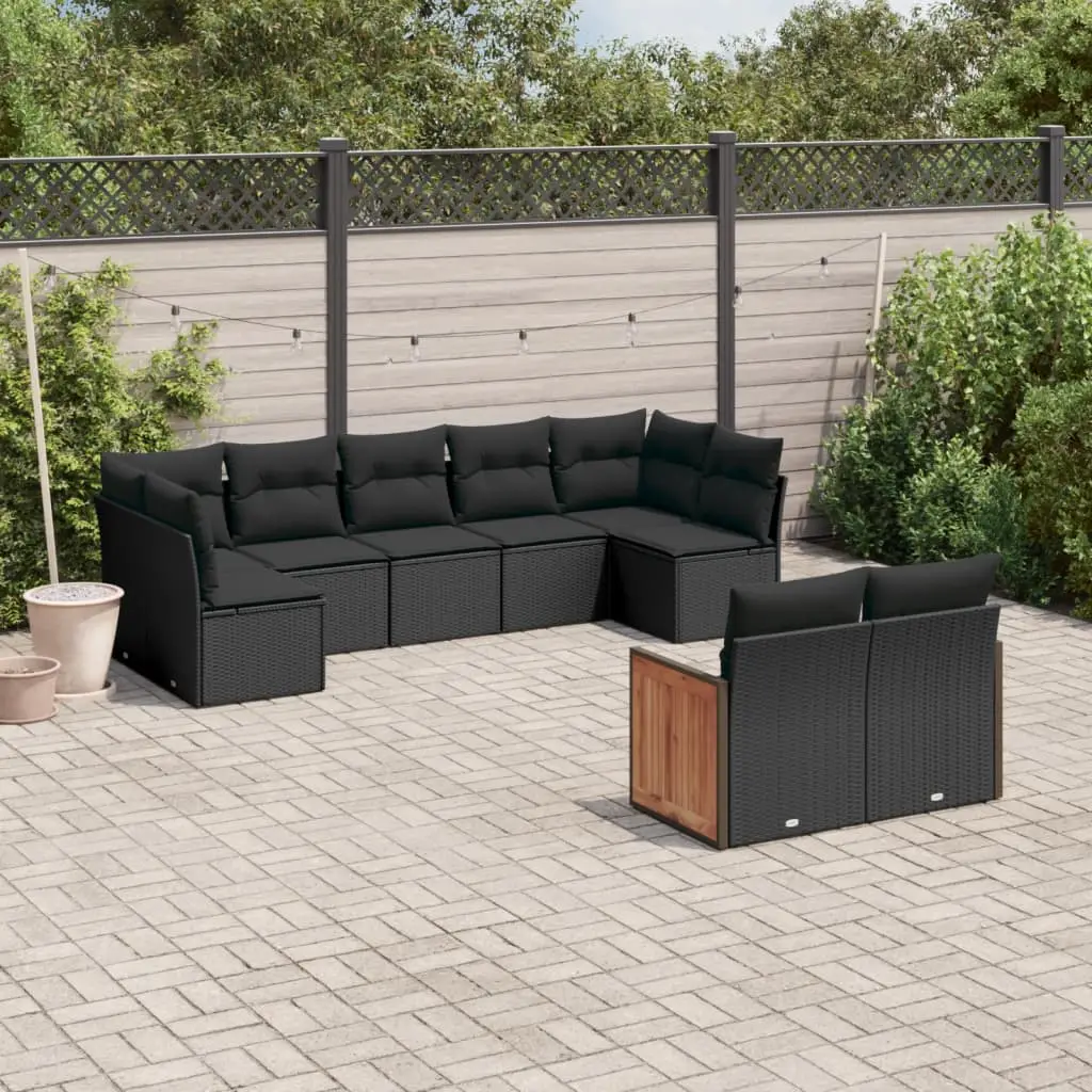 Ensemble de Jardin Modulable 9 Places en Résine Tressée avec Coussins Lavables Noir – ComfortXL Outdoor Living