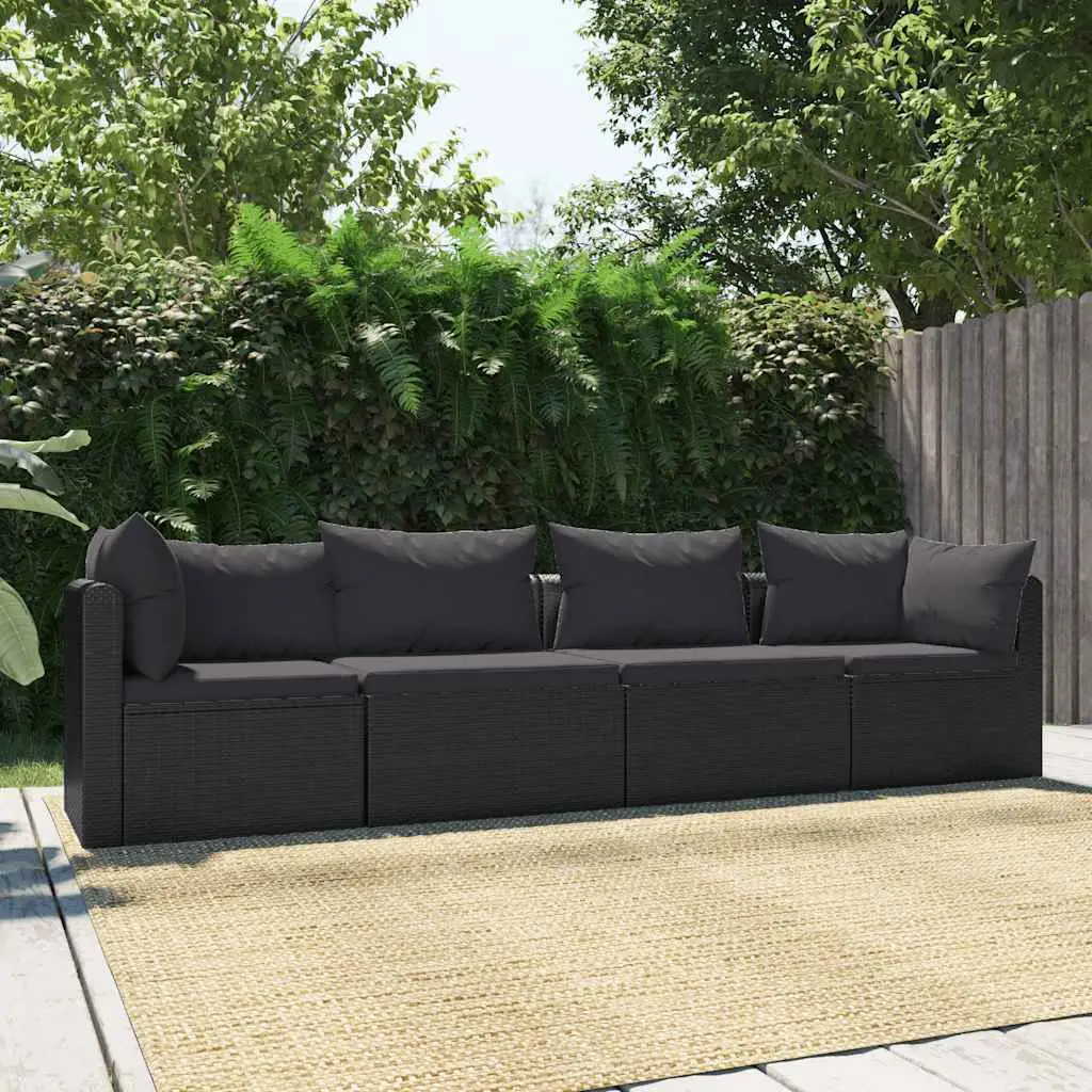 Ensemble Canapés Modulables 4 Pièces Résine Tressée Noire Assise Profonde pour Jardin et Piscine – ComfortXL Outdoor Living