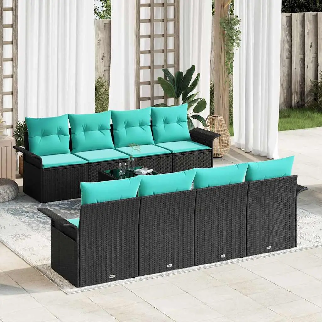 Ensemble de canapé de jardin avec coussin 9 pcs Noir polyrotin vidaXL 3345296