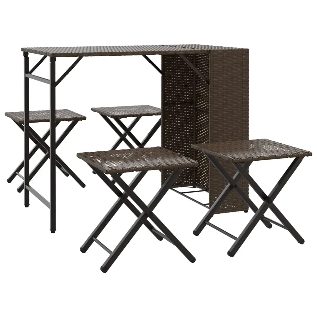 Ensemble de 5 pcs table de jardin avec chaises – mobilier de jardin pliable marron résine tressée