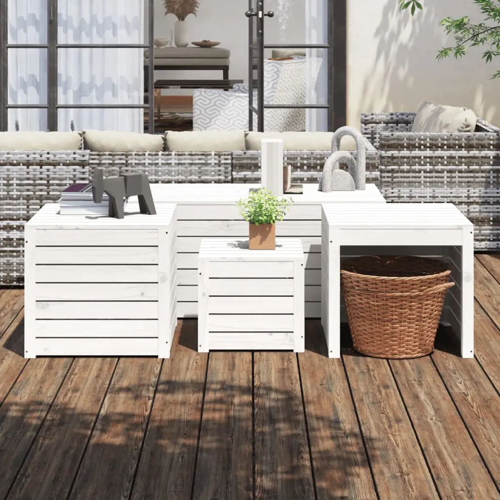 Ensemble de Rangement Jardin 4 Pièces en Bois de Pin Massif Modulable pour Extérieur Blanc – ComfortXL Outdoor Living