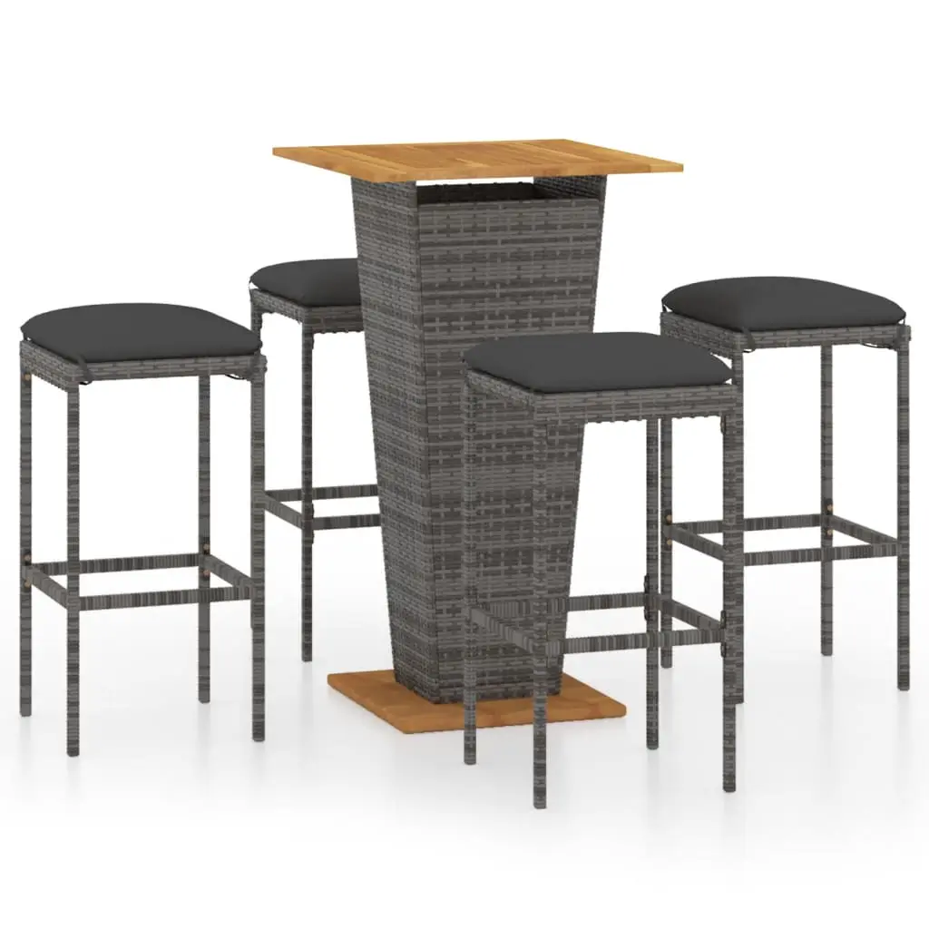 Ensemble de 5 pcs bar de jardin – Mobilier d’extérieur – Mobilier de jardin et coussins Résine tressée Gris-JU2044