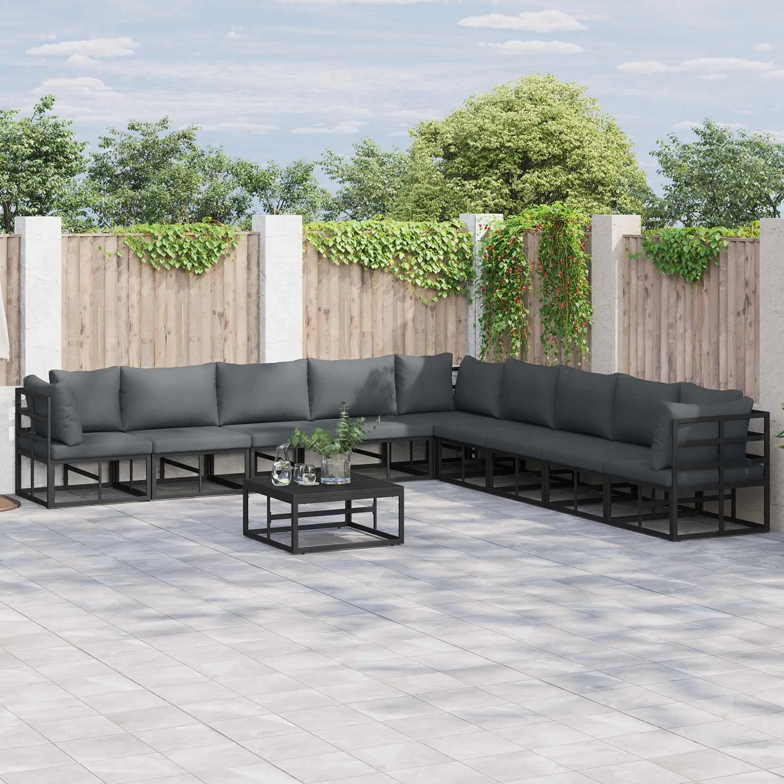 Ensemble de canapé de jardin avec coussin 9 pcs Noir Aluminium vidaXL 3378876