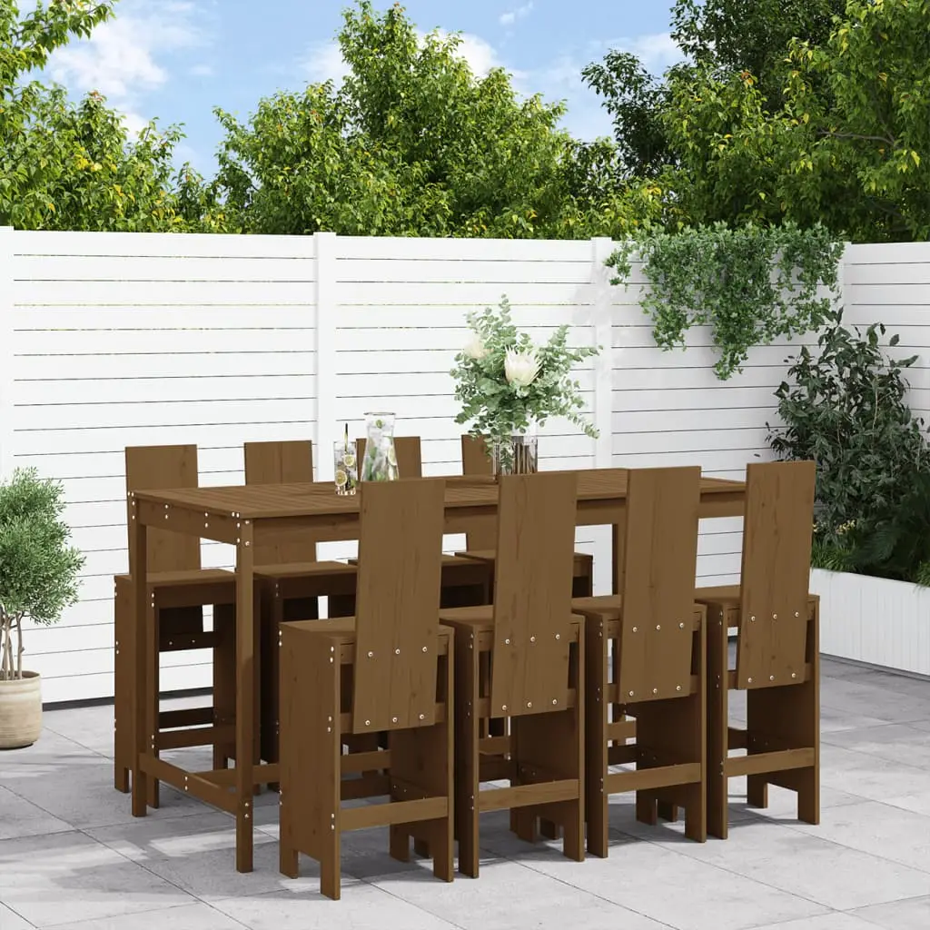 Ensemble de bar de jardin 9 pcs marron miel bois de pin massif vidaXL 3157790