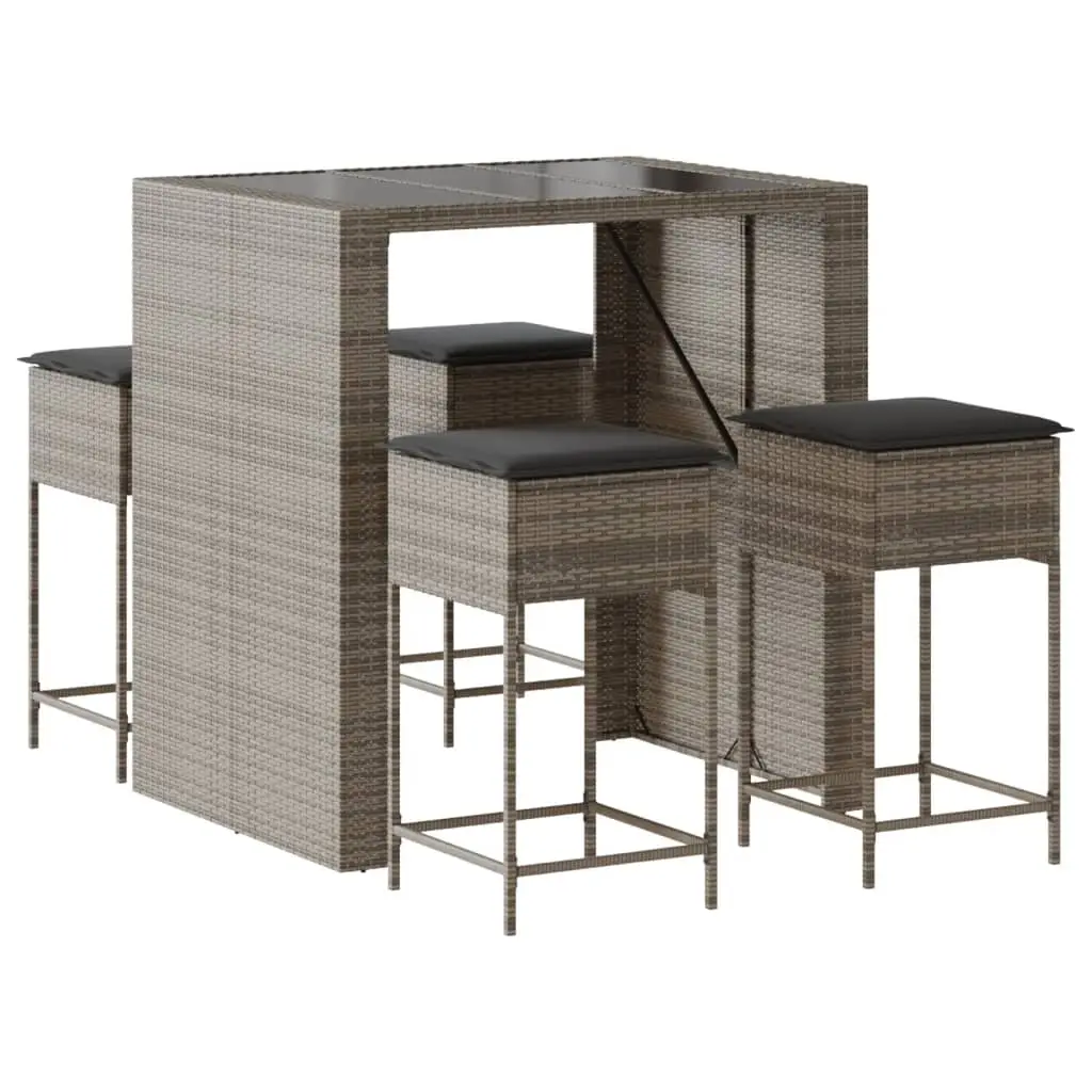 Ensemble de 5 pcs bar de jardin – Mobilier d’extérieur – Mobilier de jardin avec coussins gris poly rotin-JU2159
