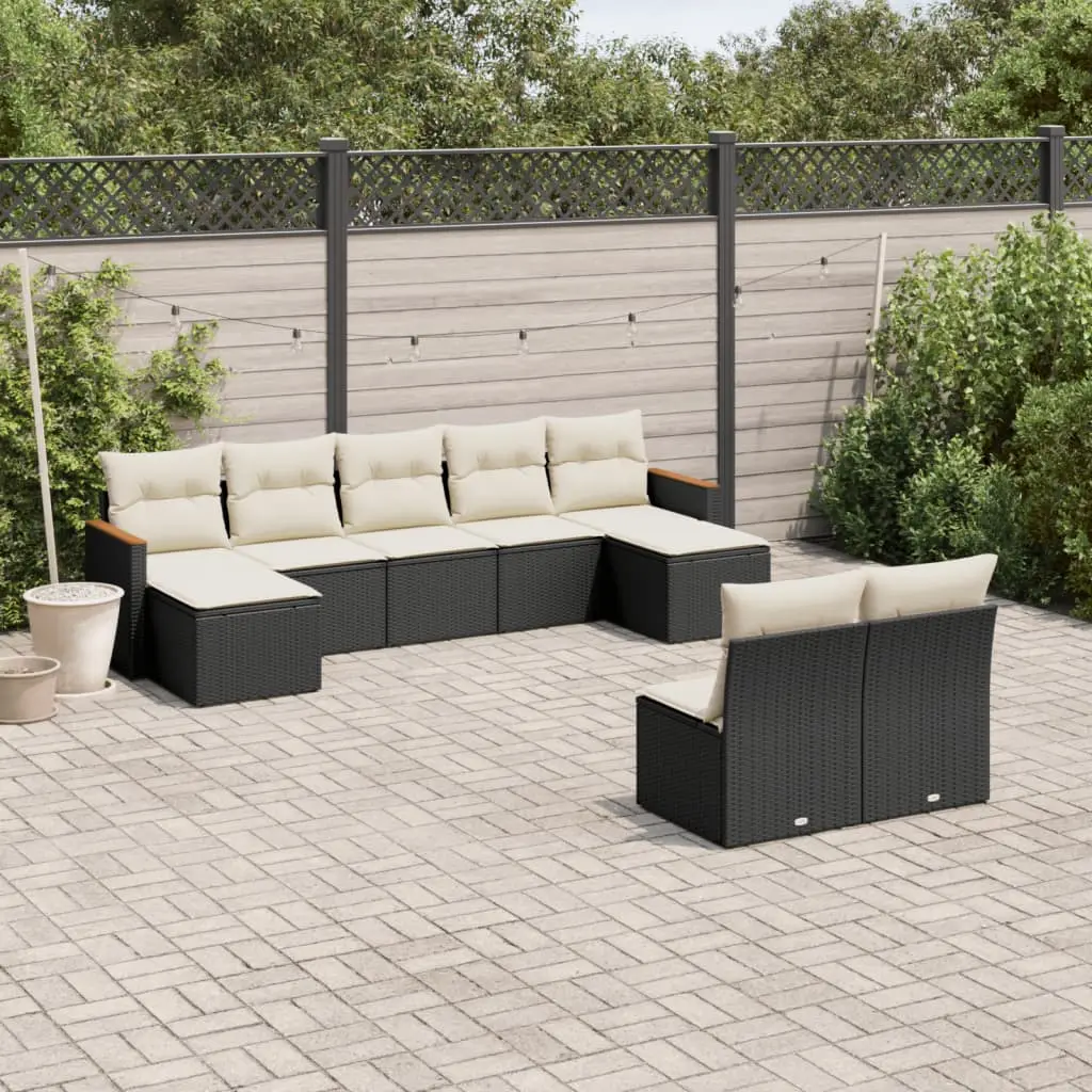 Ensemble canapés de jardin 9 pcs Résine Tressée Modulable avec Rangement Noir et Crème – ComfortXL Outdoor Living