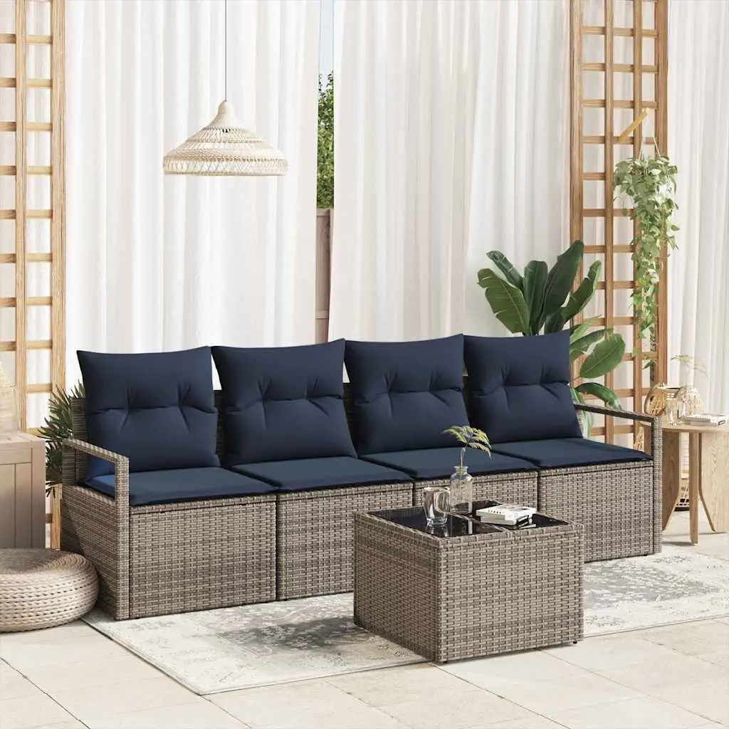 Ensemble de Canapés 5 pcs Gris et bleu polyrotin vidaXL 3346255