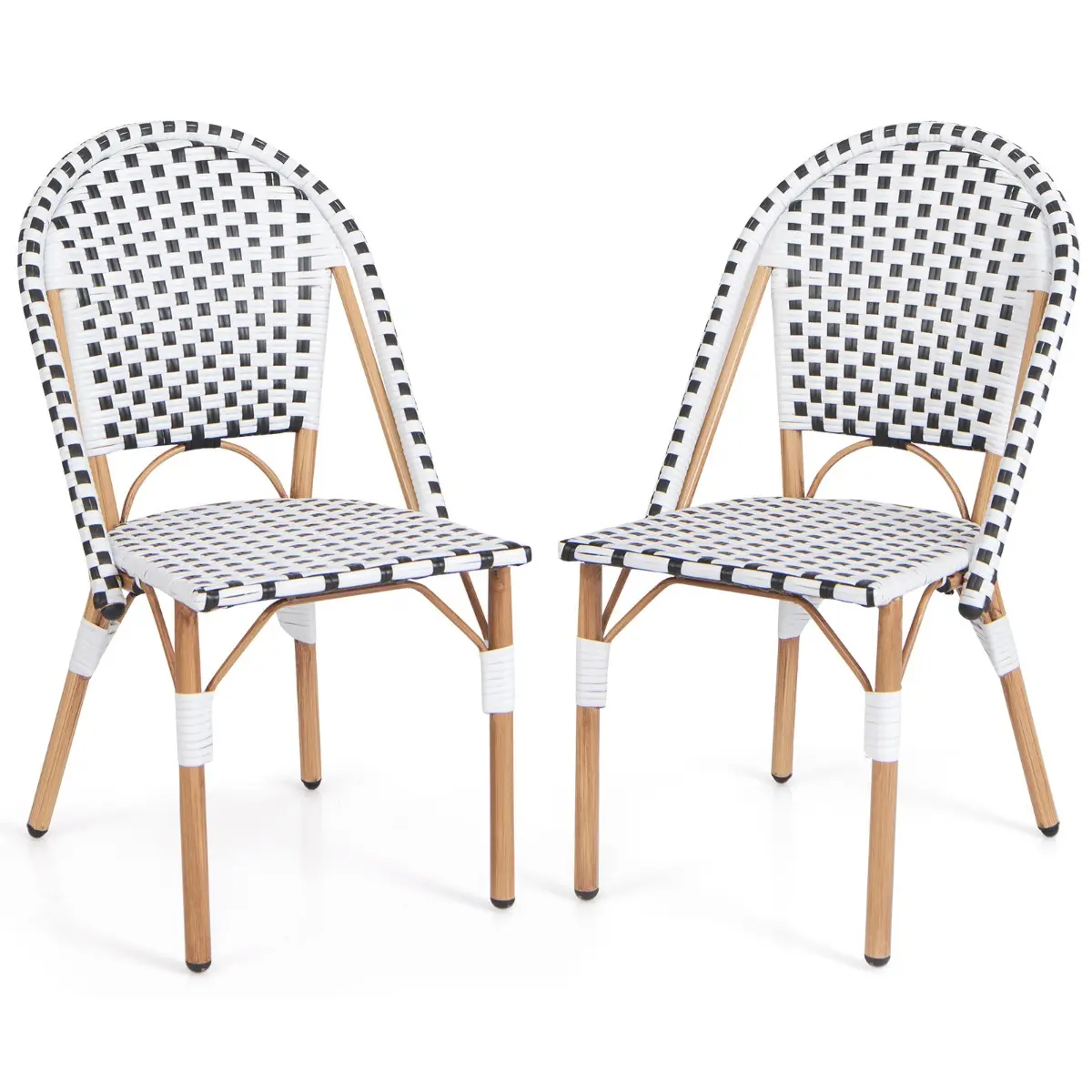 Ensemble de 2 Chaises de Bistrot Françaises Chaises de Salle à Manger sans Accoudoirs en Rotin Tressé à La Main pour Extérieur Blanc