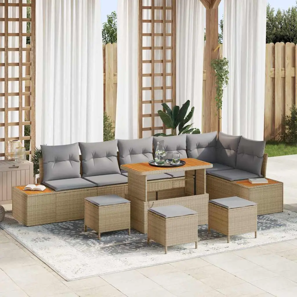 Ensemble canapé de jardin 9 places poly rotin modulable pour terrasse Beige – ComfortXL Outdoor Living