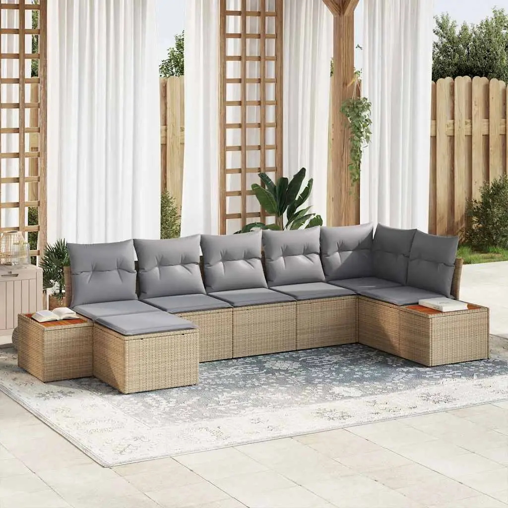 Ensemble de jardin 7 pièces en poly rotin modulable pour 7 personnes Beige – ComfortXL Outdoor Living