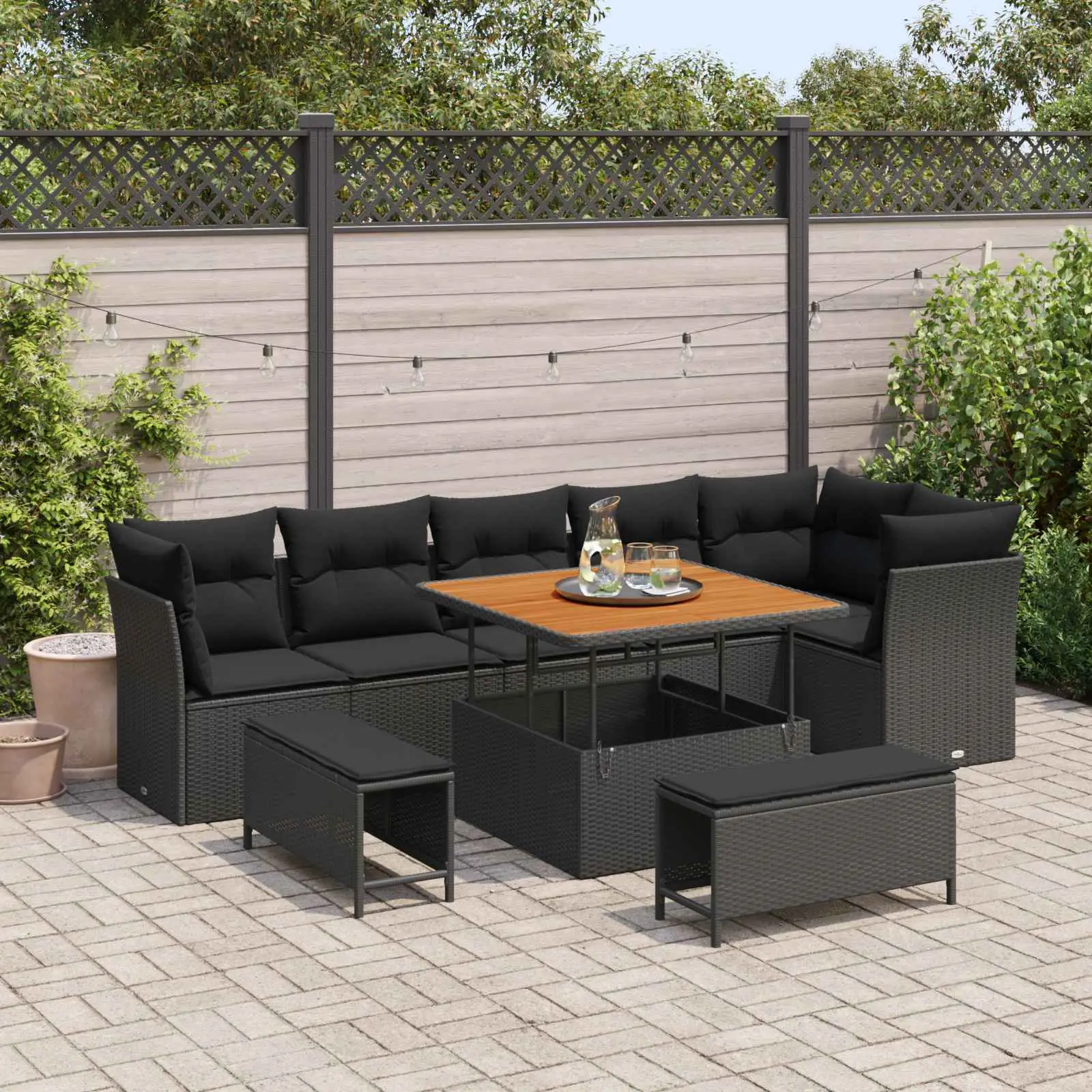 Ensemble de canapé de jardin avec coussin 9 pcs Noir vidaXL 3363444