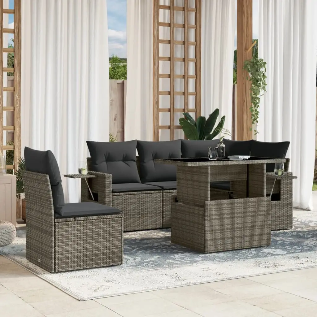 Ensemble canapés de jardin 6 places résine tressée table ajustable Gris – ComfortXL Outdoor Living