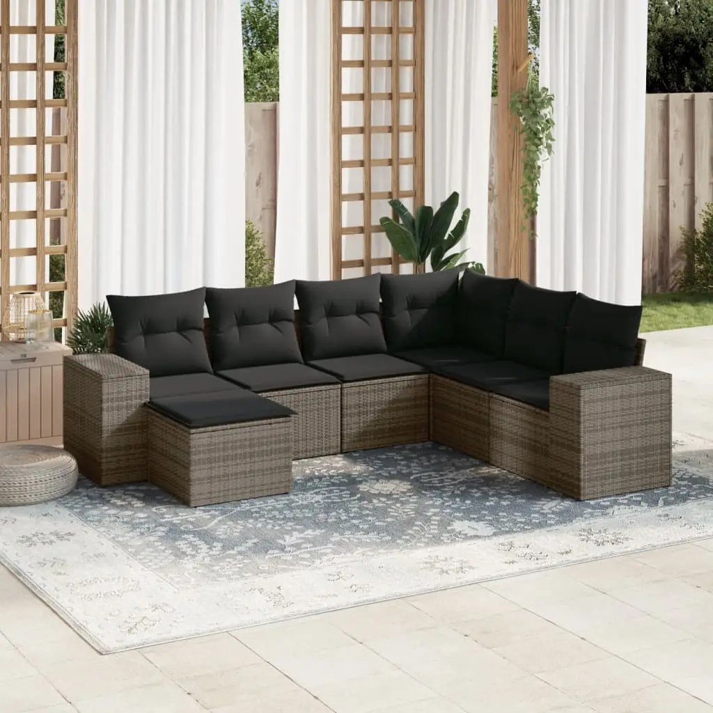 Ensemble canapés 7 places en résine tressée modulable avec repose-pied pour terrasse et jardin Gris foncé – ComfortXL Outdoor Living