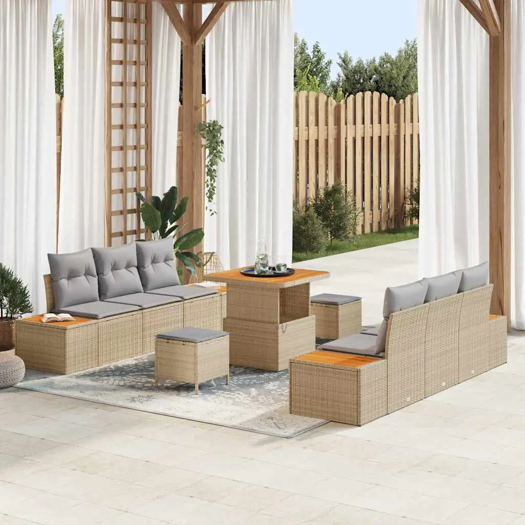 Ensemble canapé de jardin 8 places en polyrotin design tissé modulable pour grande famille Beige – ComfortXL Outdoor Living