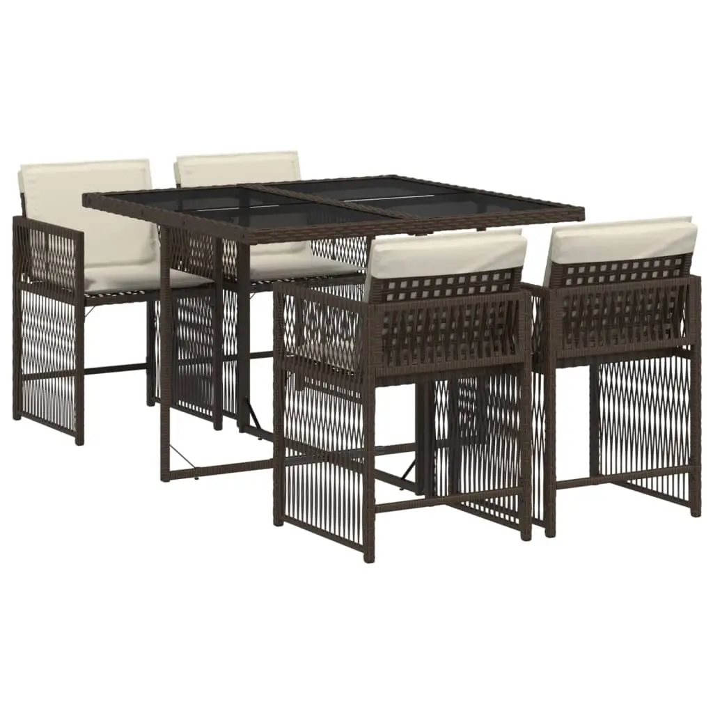 Ensemble de 5 pcs table de jardin avec chaises – mobilier de jardin et coussins marron poly rotin-JU2860