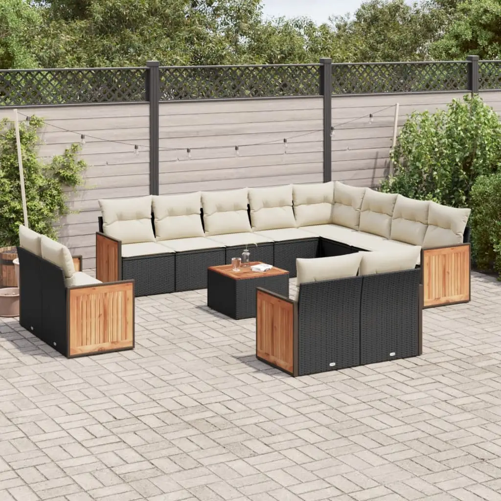 Ensemble canapés de jardin 13 pièces polyrotin Table en bois modulable Coussins déhoussables pour balcon Noir – ComfortXL Outdoor Living
