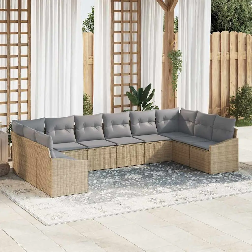 Ensemble Canapés de Jardin 10 Places Polyrotin Table Réglable et Rangement Intégré Beige – ComfortXL Outdoor Living