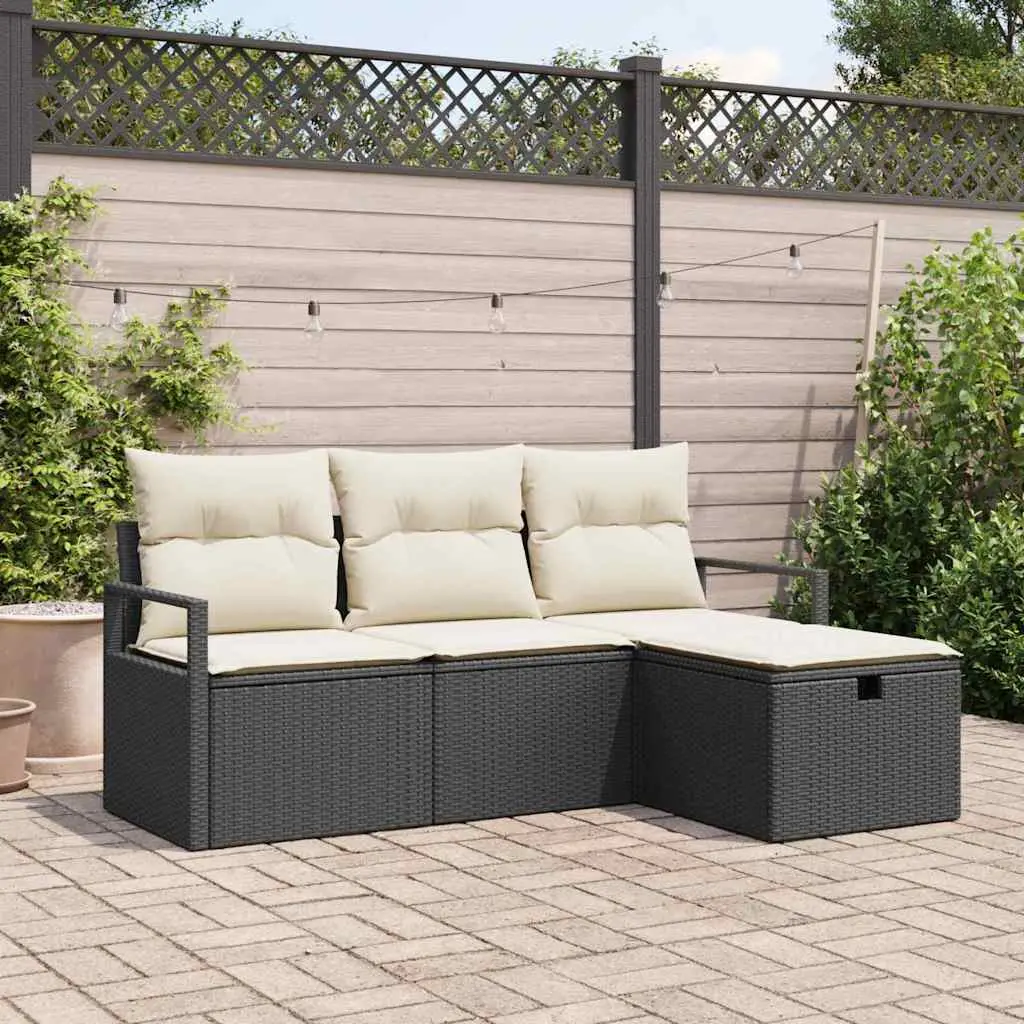 Ensemble de Canapés avec coussin 4 pcs Noir et Crème polyrotin vidaXL 3359146