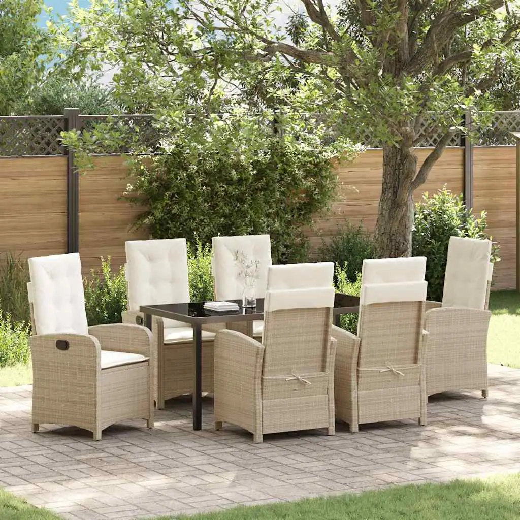 Ensemble de salle à manger pour jardin 7 pcs Beige polyrotin vidaXL 3380285 beige et blanc crème