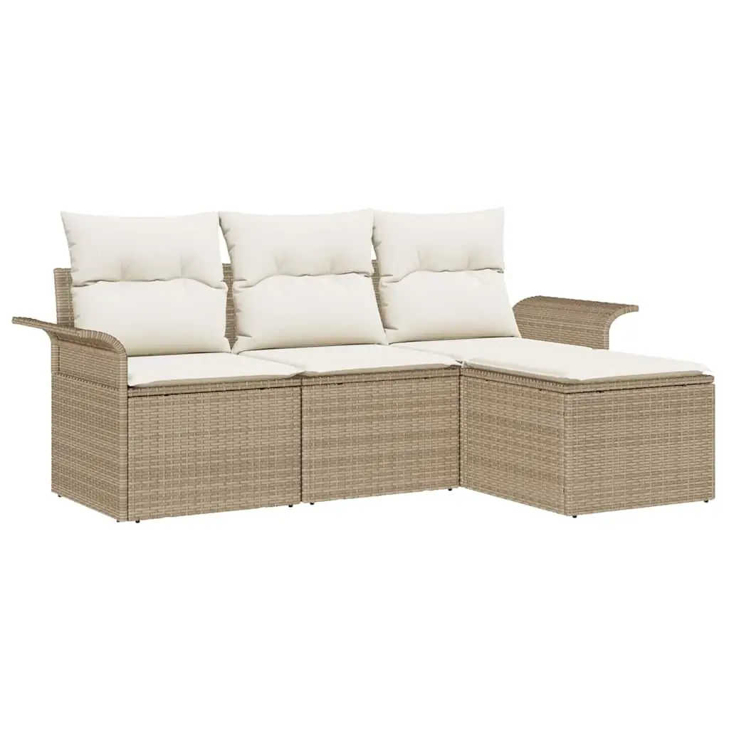 Ensemble de Canapés avec coussin 4 pcs | Canapé D’extérieur | Sofa De Jardin Beige polyrotin Maison Chic