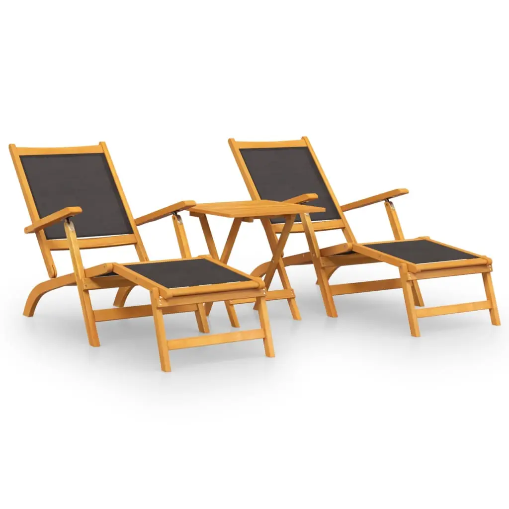 Ensemble de 3 pcs Bain de soleil – Transats – Chaises longues et table Acacia massif et textilène – MEUBLE PRO
