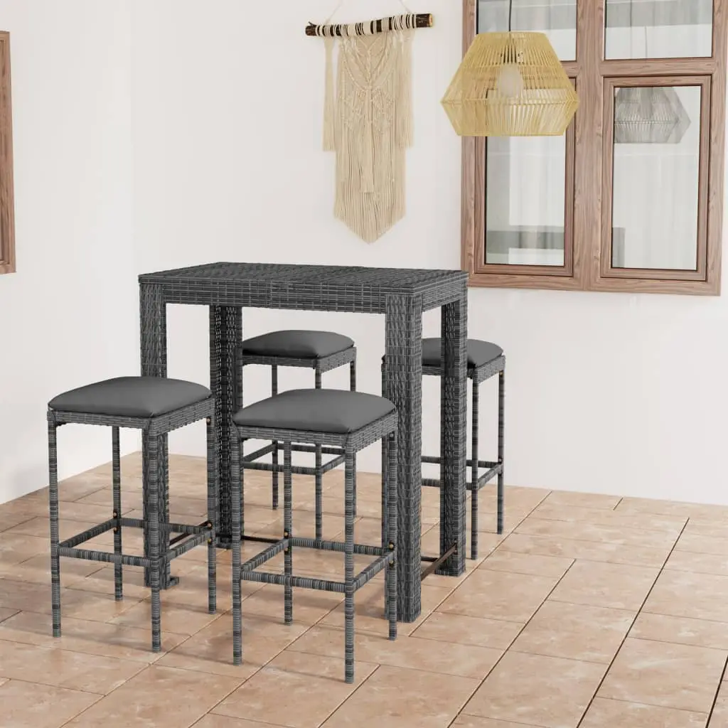 Ensemble de bar de jardin 5 pcs et coussins Résine tressée Gris vidaXL 3064782