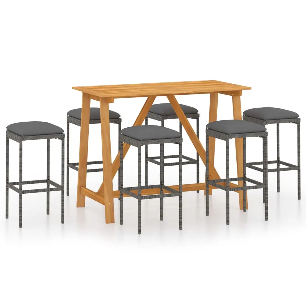 Ensemble de 7 pcs bar de jardin – Mobilier d’extérieur avec coussins Gris-JU2047