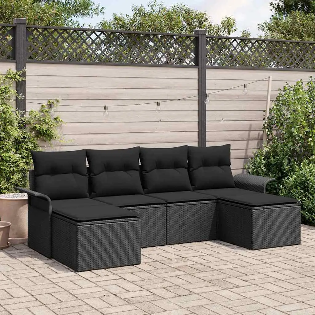 Ensemble de canapé de jardin avec stockage 6 pcs Noir polyrotin vidaXL 3354142