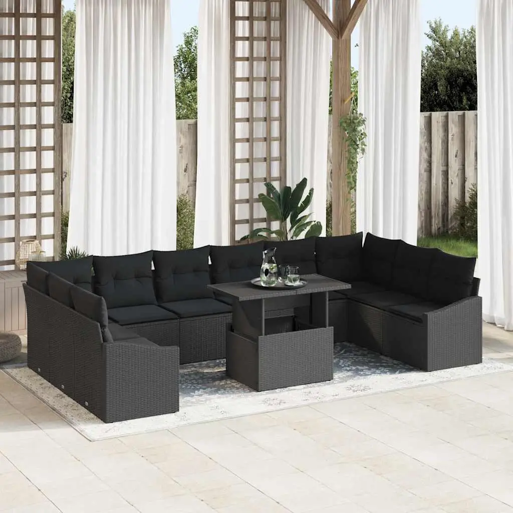 Ensemble de Canapés avec coussin 11 pcs Noir polyrotin vidaXL 3349079
