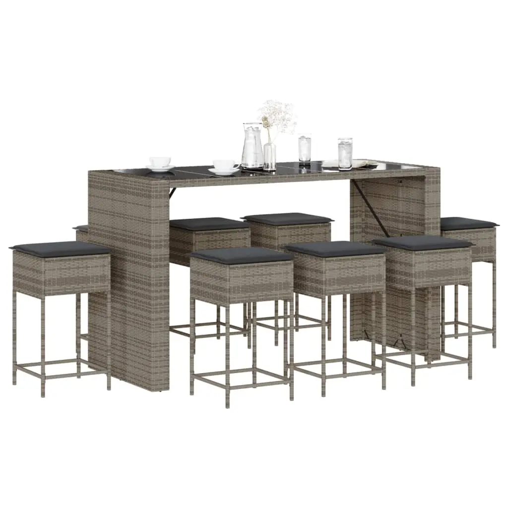 Ensemble de bar de jardin 9 pcs avec coussins gris poly rotin vidaXL 3261514
