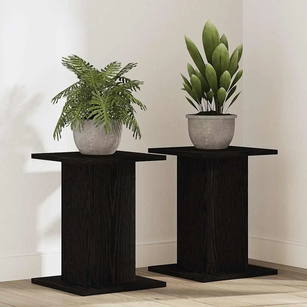 Ensemble de 2 Supports pour Pots Carrés Bois Ingénierie Style Moderne pour Salon Chêne Noir 40 cm – ComfortXL Outdoor Living