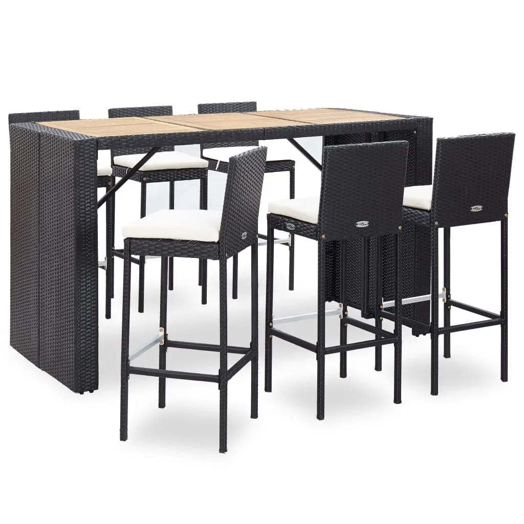 Ensemble de bar de jardin 7 pcs et coussins Résine tressée Noir vidaXL 49562