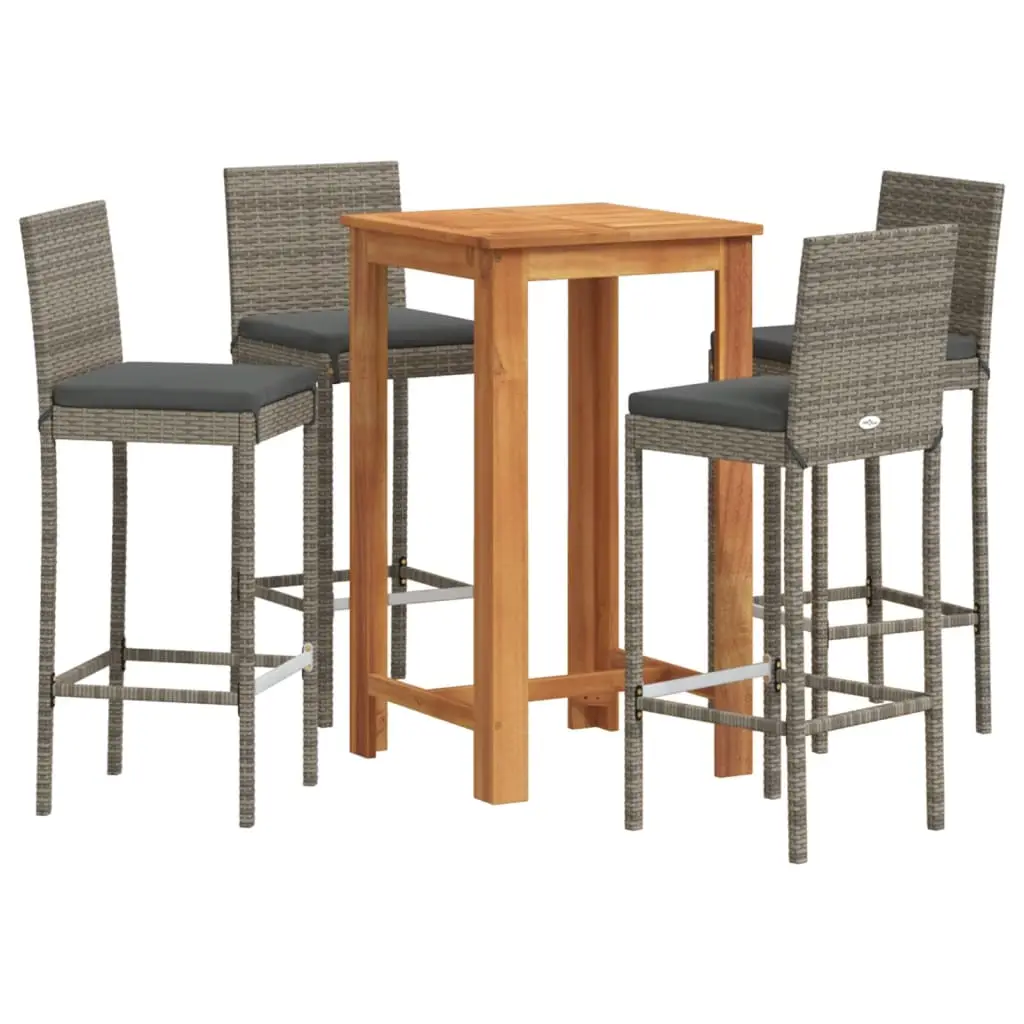 Ensemble de 5 pcs bar de jardin – Mobilier d’extérieur – Mobilier de jardin gris bois massif acacia rotin-JU2143