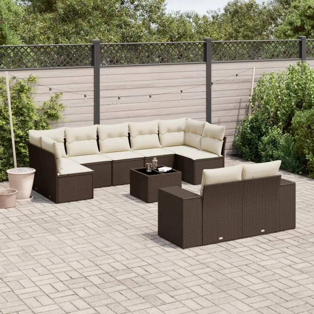 Ensemble de Jardin 9 Places Marron Modulable, Table Basse Verre et Fauteuils avec Rangement – ComfortXL Outdoor Living