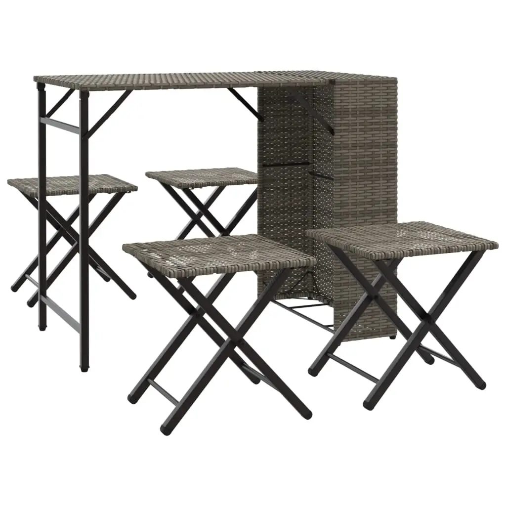 Ensemble de 5 pcs table de jardin avec chaises – mobilier de jardin pliable gris résine tressée