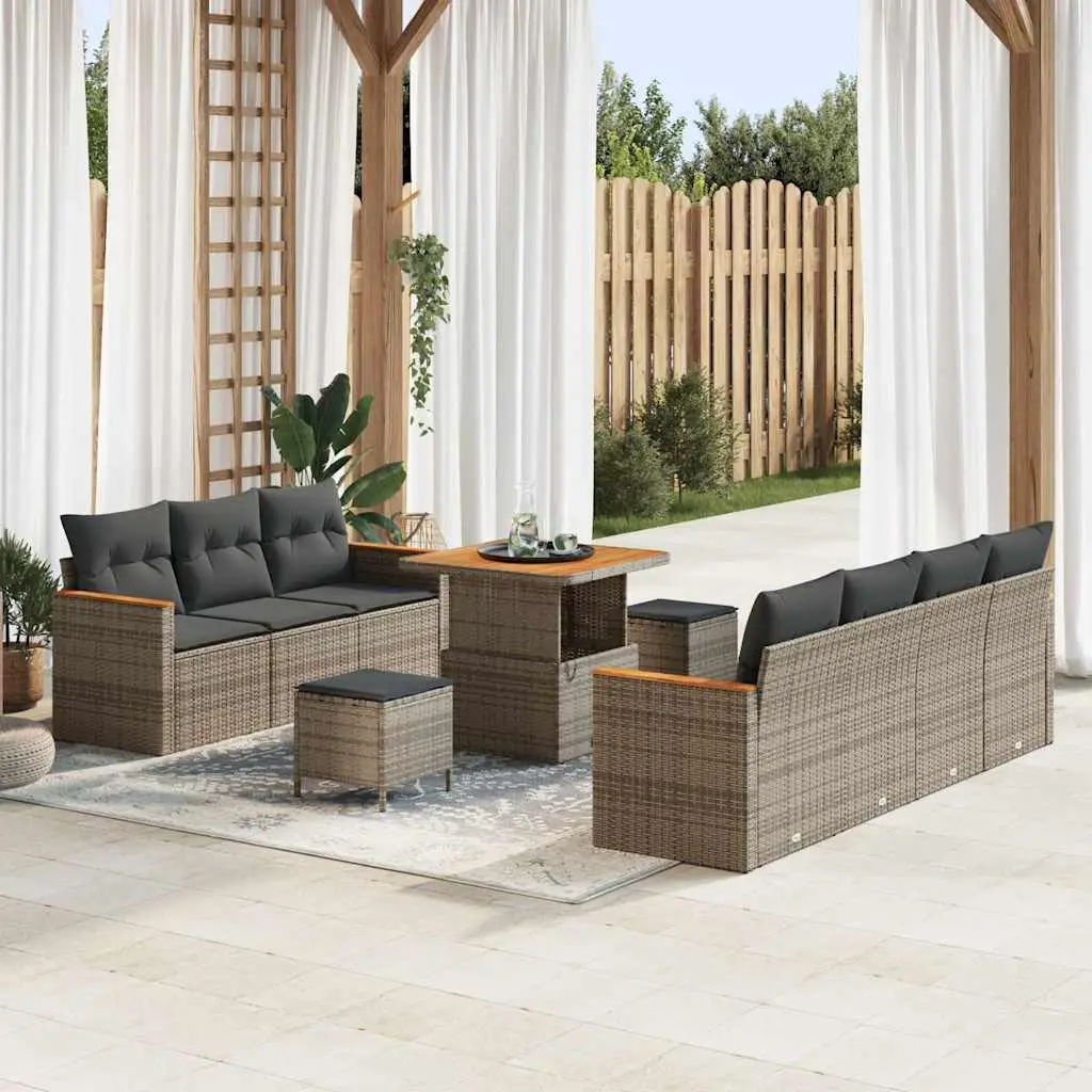 Ensemble Canapé Terrasse 10 Pcs Polyrotin & Acacia 9 Places Table Carrée Design Moderne et Accueillant Gris – ComfortXL Outdoor Living