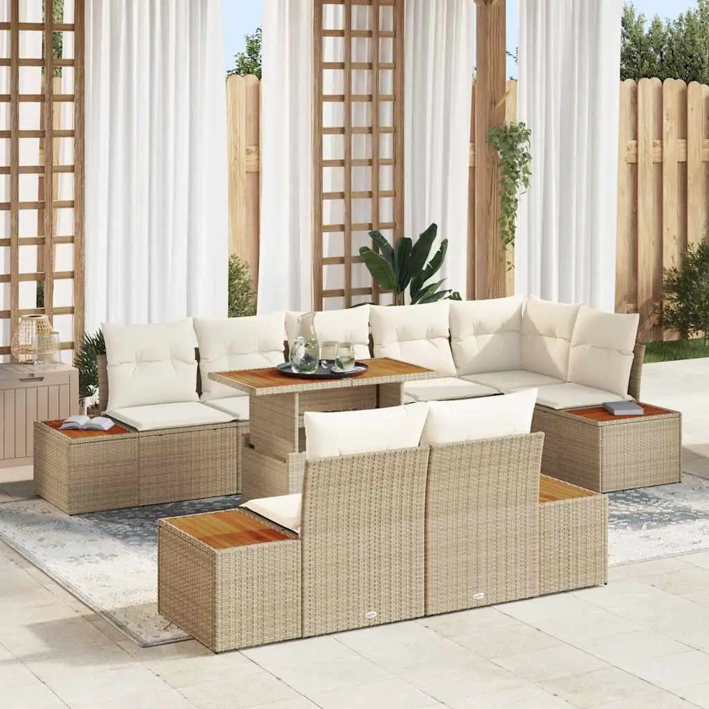 Ensemble de Jardin XL 9 Pièces Polyrotin Modulable avec Coffres de Rangement pour Patio Beige et Crème – ComfortXL Outdoor Living